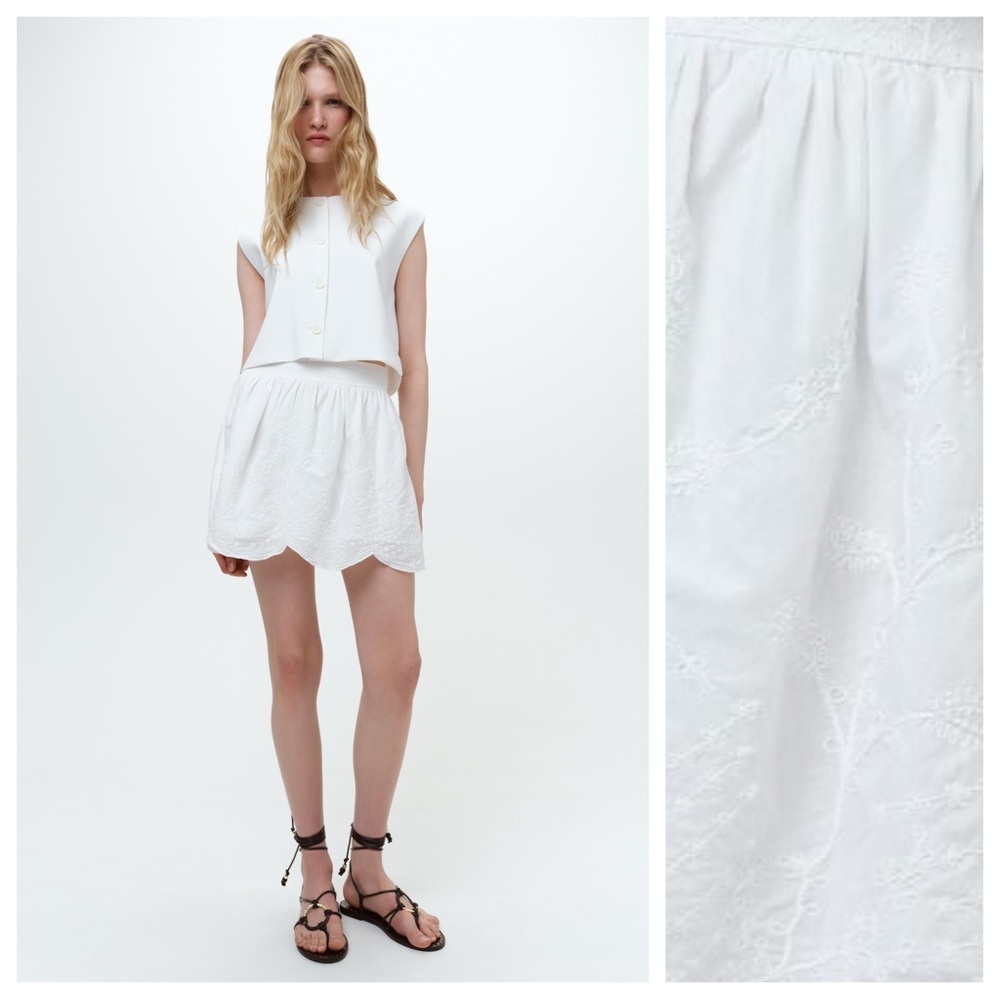 NWOT. Zara ZW Collection White Embroidered Mini Skirt. Size M. - Picture 2 of 14